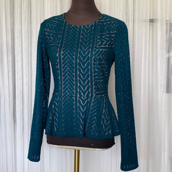 BCBGMaxAzria Tops - BCBG MaxAzria Pietreo peplum Forrest green, top, long sleeves blouse! Size S